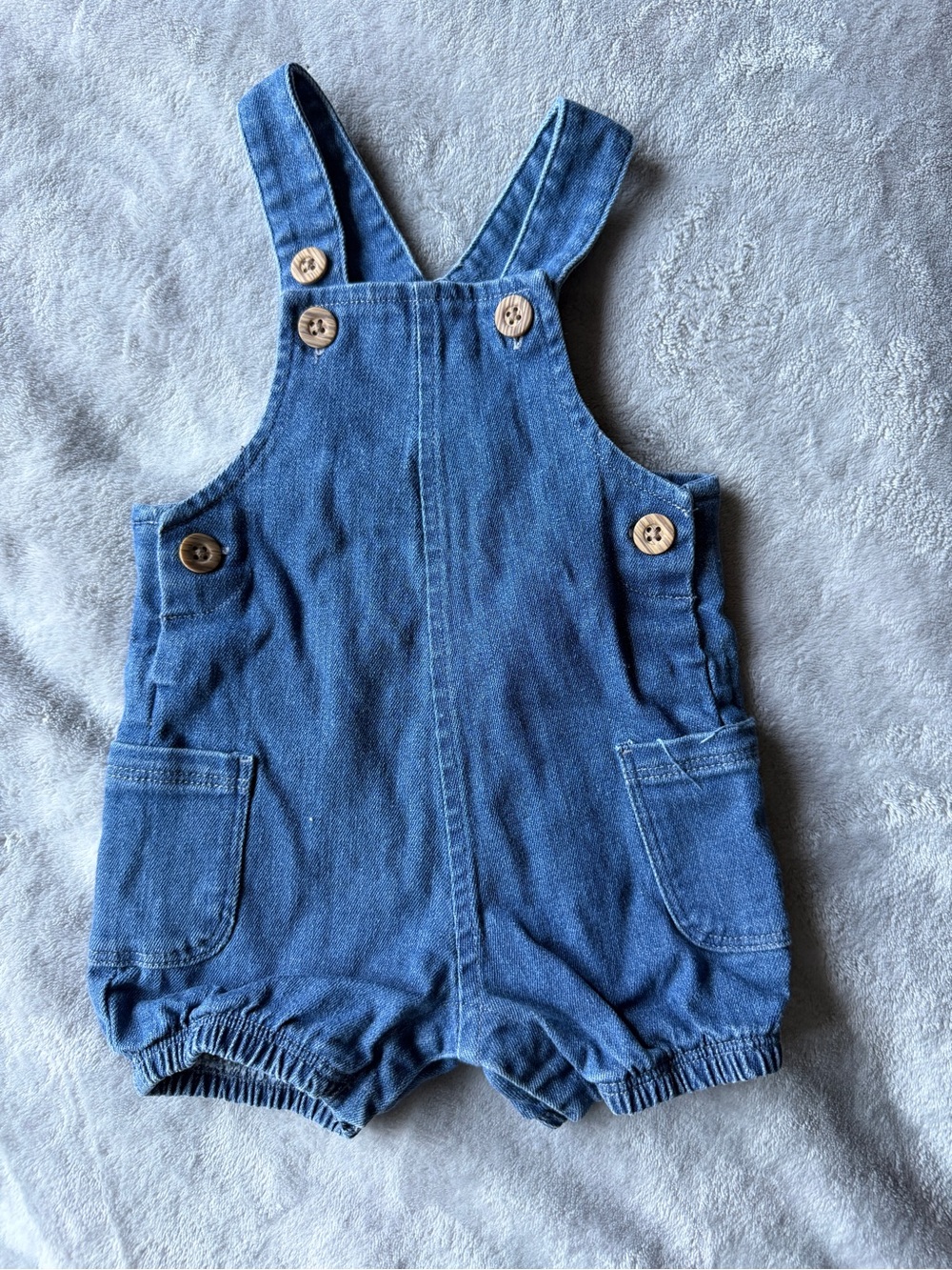 Baby Blue Denim Short Overalls with Button Details
